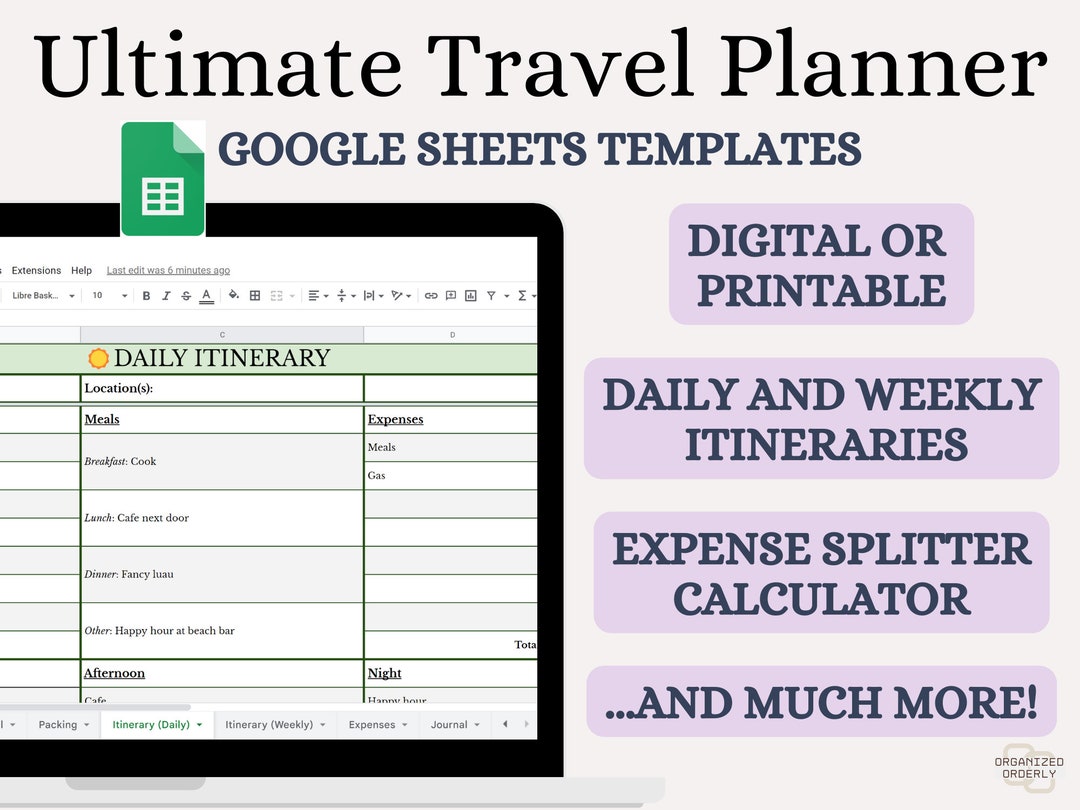 Ultimate Travel Planner Spreadsheet Printable Google Sheets - Etsy