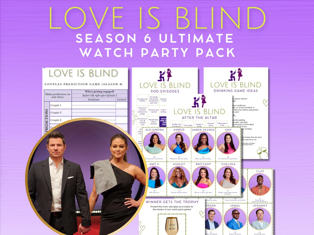 Ultimate Watch Party Pack Love is Blind Season 6 Bingo Cards Bingo