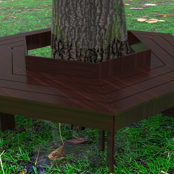 Hexagon Tree Bench Plans - Digital Furniture DIY Plans WITH printout life size cut template