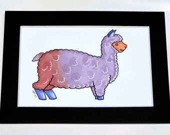 Cute chubby alpaca, original drawing ready to frame
