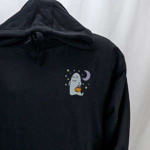 Cute Halloween Ghost Glow-in-the-Dark Embroidered Hoodie - Trick or Treat, Spooky, Halloween Costume, Halloween Hoodie, Ghost Embroidery
