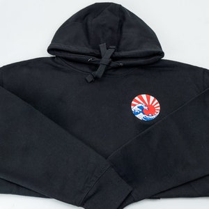 Japanese Great Wave Rising Sun Embroidered Hoodie - Japan, Anime, Great Wave, Mount Fuji, Japanese Art, Anime Cosplay, Japanese Style
