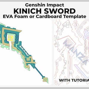 Può includere: Un modello stampabile per una spada Kinch Sword di Genshin Impact, realizzata con schiuma EVA o cartone. Il modello include uno schema dettagliato della spada e un tutorial per il montaggio.