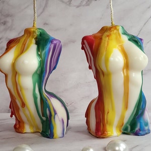 Custom Rainbow Dripped Soy Wax Female Torso Candle | Handmade Scented or Unscented Decor | Unique Gift | Art Sculpture Centerpiece