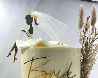 theBRIDESBOXX Caketopper Silhouette Lady Bride Bride Bridalshower Acrylique Cake Topper Décoration de Gâteau - Silhouette uniquement