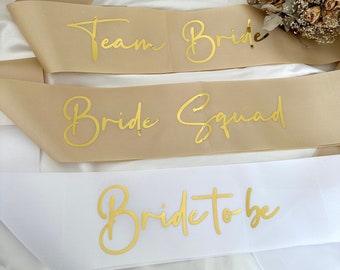 theBRIDESBOXX JGA Sashes Bride to be Bride Squad Team Bride Bridesmaids Set Bachelor Party Champagne Beige