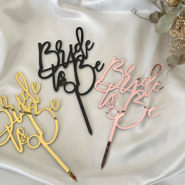 theBRIDESBOXX Bride to be Caketopper mit Ring Schwarz Gold Rosa Rosé Tortenaufstecker