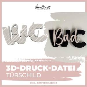 3D-printbestand belettering | Deurbordje WC - Badkamer | Grootte variabel | 3MF