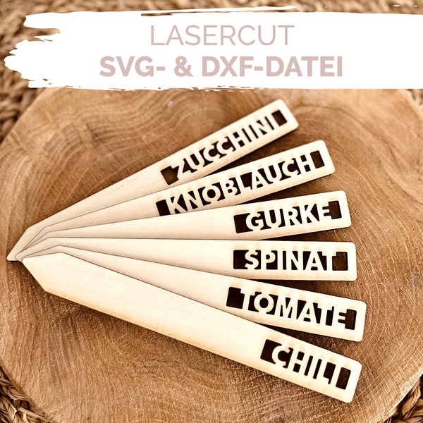 33x lasercut file | Vegetable plant plugs in German | SVG/DXF - commercial use