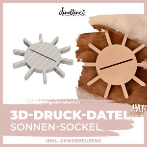 Fichier d'impression 3D : Base en forme de soleil pour inserts découpés au laser et moulés - Soleil pour cadeau de bébé, décoration de chambre d'enfant - STL & 3MF