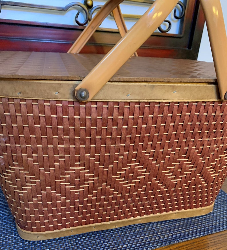Vintage 1960s W.C. Redmon Red Wicker Picnic Basket Etsy