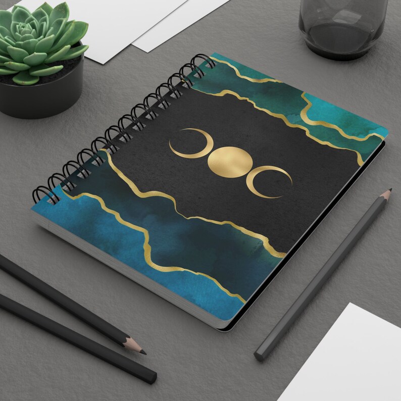 Black and Gold Celestial Journal With Moon Phases - Spiral Bound ...