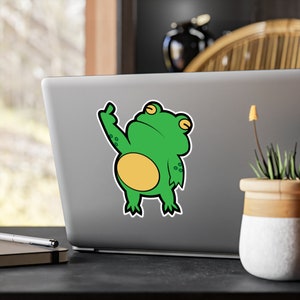 Frog Vinyl Sticker, Cute Amphibian Laptop Decal, Funny Froggy Waterproof Sticker, Animal Decal for Computers, Notebooks, and Tablets