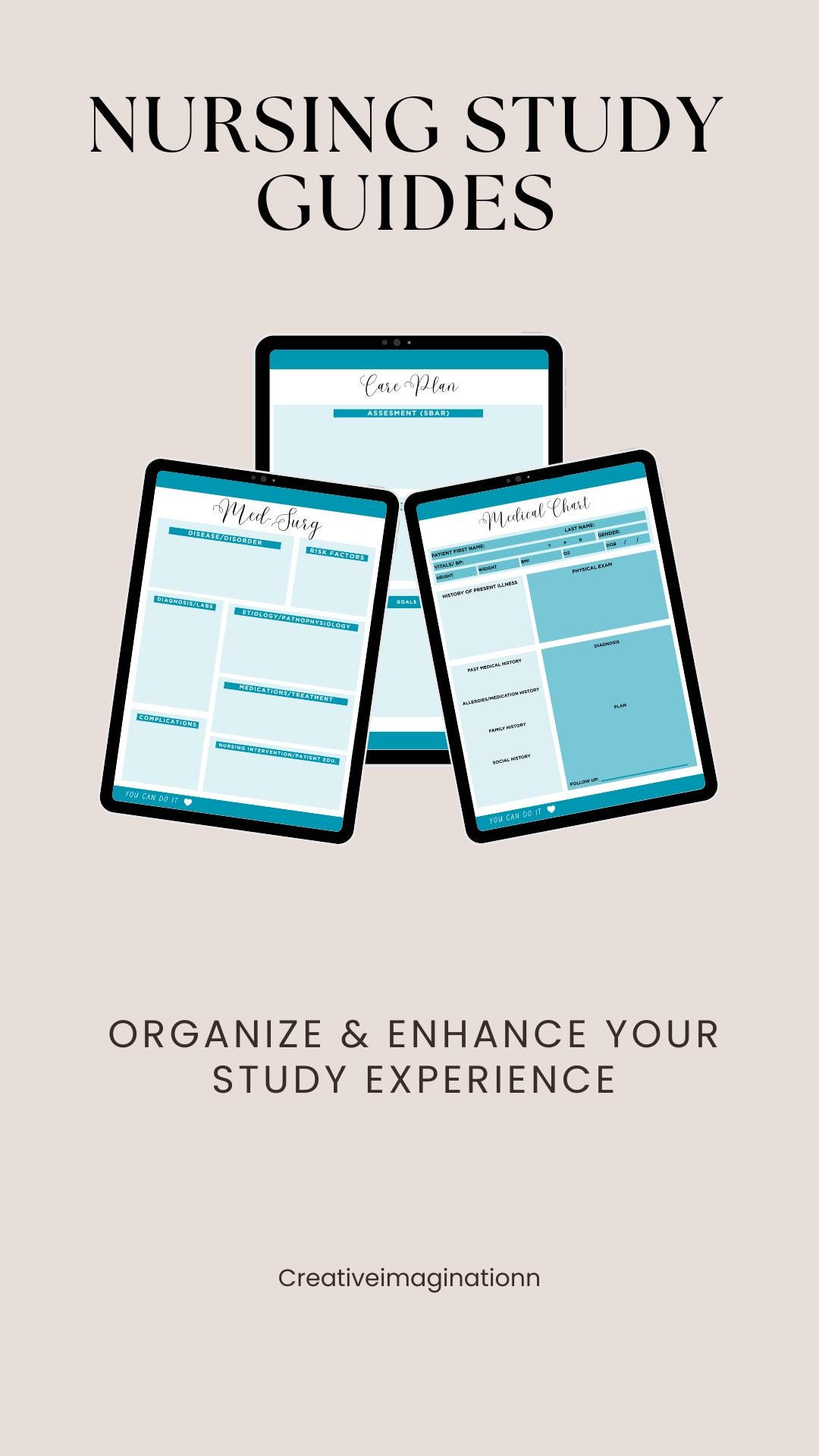 Nursing Study Guide Template Bundle With Med-surg, Care Plan, and ...
