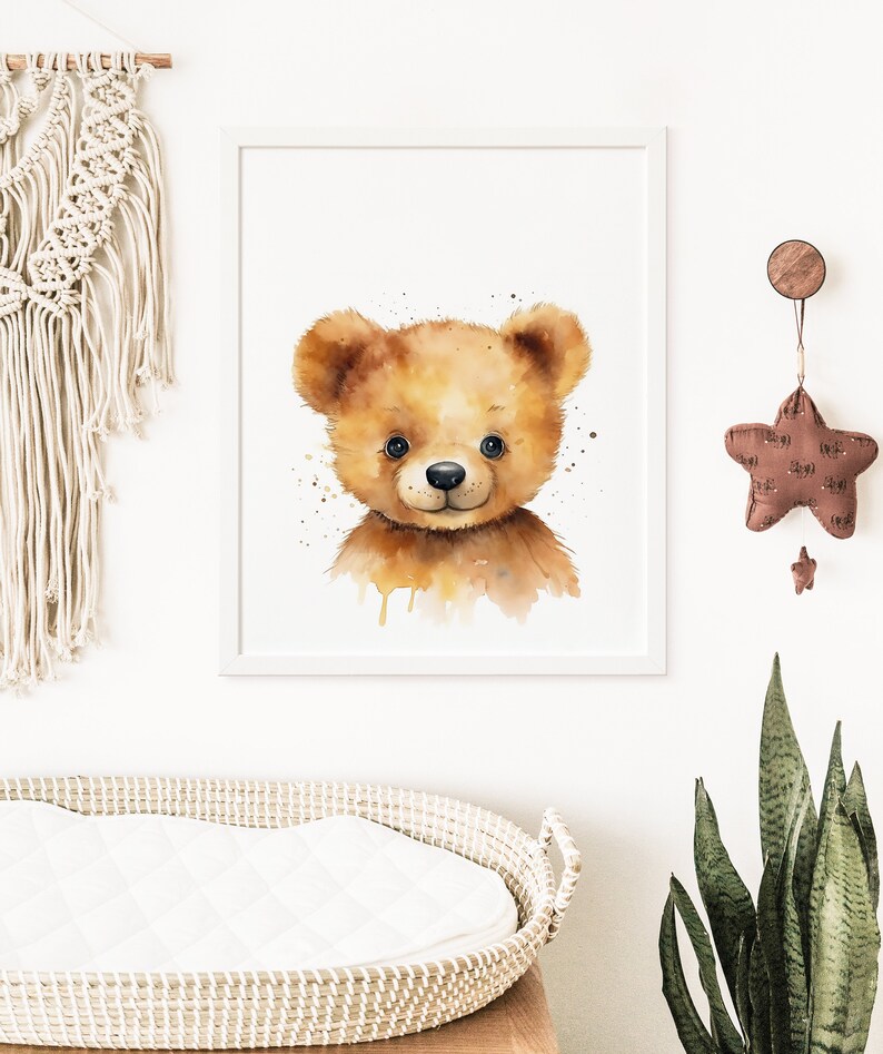 Watercolor Bear Nursery Wall Art Decor Baby Shower Gift Charming Baby