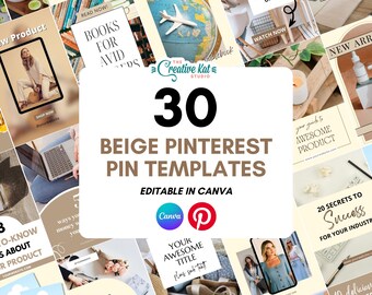 Beige Pinterest Pin Vorlagen: Bearbeitbare Canva Designs (Digitaler Download)