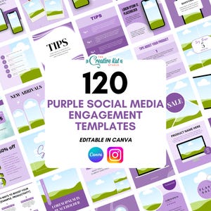 120 lila Social Media Engagement Vorlagen | Bearbeitbare Canva Vorlage | Instagram | Facebook | Lila-Palette | Sozialen Medien