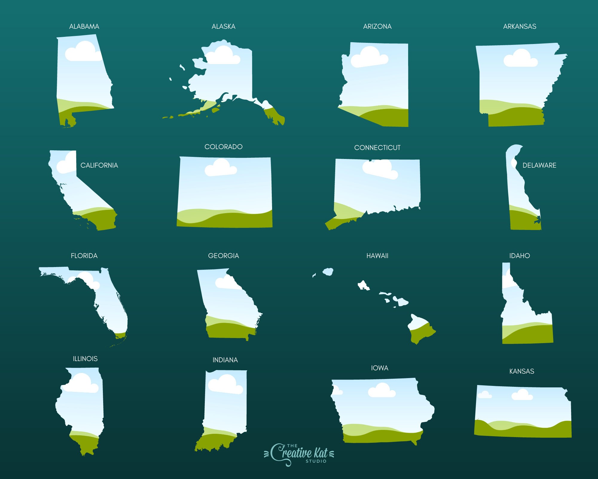 US States Canva Frames: 50 Shapes Template (digital Download) - Etsy