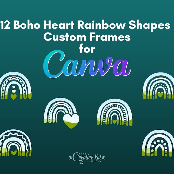 Canva Frames | Boho Heart Rainbow Shapes Custom Frames For Canva (12) | Canva Templates | Editable Elements | Digital Download | Mockup