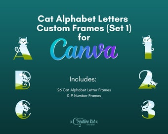 Katzen Alphabet Buchstabenrahmen für Canva: Benutzerdefinierte bearbeitbare Vorlagen (digitaler Download)