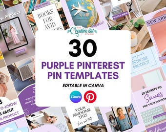 Lila Pinterest Pin Vorlagen: Bearbeitbare Canva Designs (30) (Digital Download)