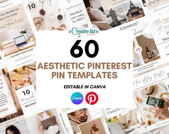 60 ästhetische Pinterest Pin-Vorlagen | Bearbeitbare Canva Vorlage | Pinterest | Sozialen Medien