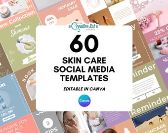 60 Hautpflege Social Media Vorlagen: Bearbeitbare Canva Designs (Digitaler Download)