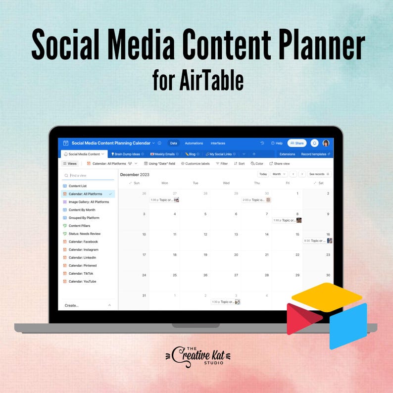 Social Media Content Planner for Airtable Content Calendar Editable