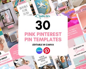 Rosa Pinterest Pin Vorlagen: 30 bearbeitbare Canva Designs (Digitaler Download)