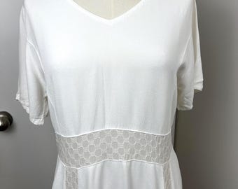 Vestido largo maxi con ribete de encaje Johnny Was, talla L, blanco, para boda en la playa, evento bohemio