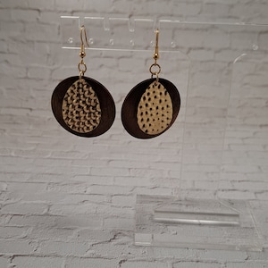 Wood and metal dangling earring