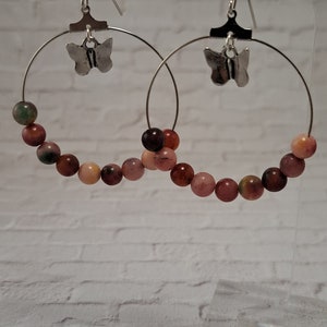 Strawberry agate butterfly hoops