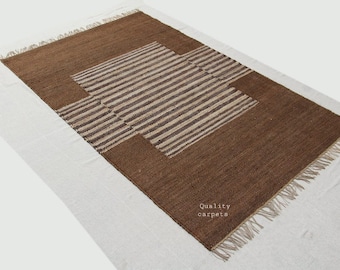 handmade flatweave are rug for living room made by jute and leather