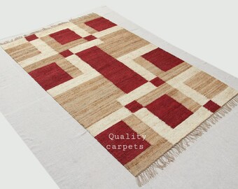handmade flatweave are rug for living room made by natural and dyed jute