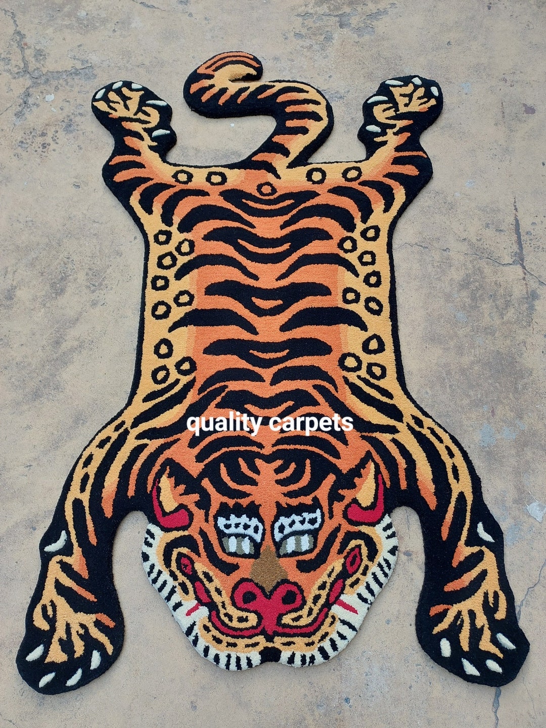 Preppy Tiger Rug Handmade Tufted Tibetan Tiger Rug, Colourful Tiger Rug for Living Room ...