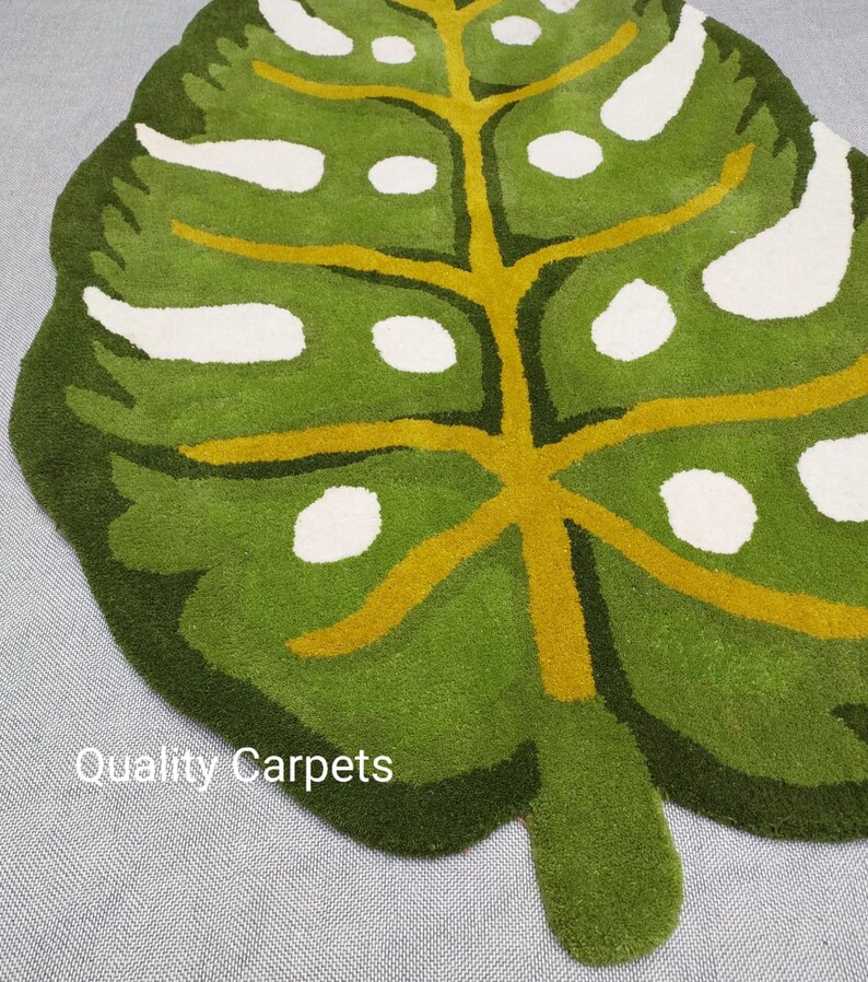 Handmade Designer Monstera Leaf Shape Area Rug for Living Room Bedroom ...