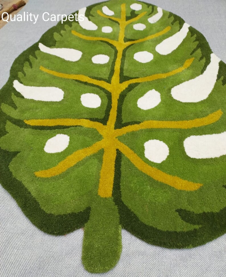 Handmade Designer Monstera Leaf Shape Area Rug for Living Room Bedroom ...