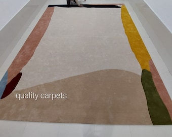Minimalist modern abstract designer handtufted rug premium quality soft newzealand wool area rug for living room bedroom  personalised gifts