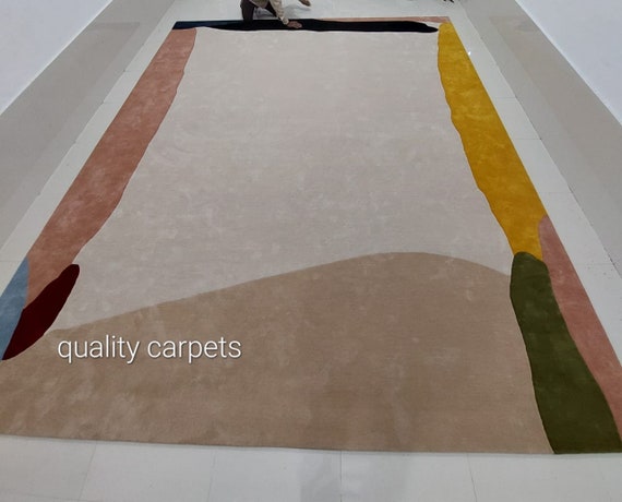 Minimalist modern abstract designer handtufted rug premium quality soft newzealand wool area rug for living room bedroom  personalised gifts