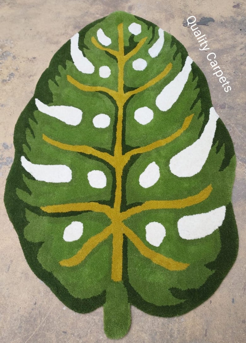 Handmade Designer Monstera Leaf Shape Area Rug for Living Room Bedroom ...