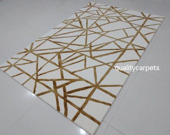 8x10 feet  mustard gold ivory white designer area rug for living room bedroom,modern rug can be customize in any color shape and size