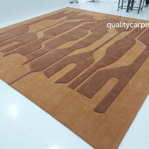 8x10 feet  golden brown premium designer area rug for living room bedroom,modern wool rug can be customize in any color shape and size