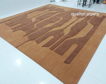 8x10 Fuß goldbrauner Premium Designer Teppich für Wohnzimmer Schlafzimmer, moderner Wollteppich kann in jeder Farbform und Größe angepasst werden