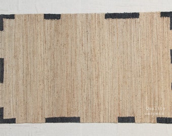 handmade flatweave are rug for living room made by jute and leather