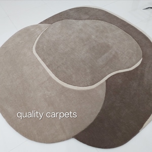 Odd shape round  choco brown rug Premium Quality Modern Abstract Handmade woolen Area Rug for Living Room  6x6 7x7 8x8 9x9 customizable rug