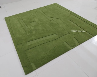6x6 square  green premium designer high low  area rug for living room bedroom,modern rug can be customize in any color shape and size