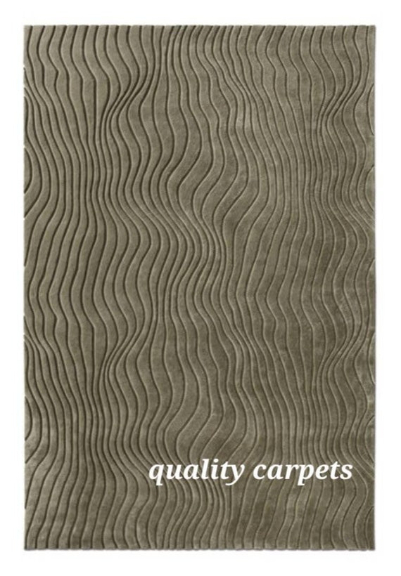 handmade solid green designer area rug,wavy handtufted rug for living room bedroom,modern abstract newzealand wool rug,no shed rug 6x9,8x10.