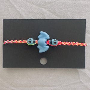 Handmade Halloween Macrame Bracelet: Bat & Skull Charm