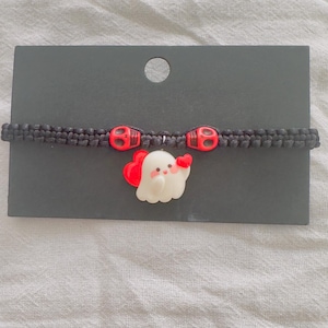 Handmade Macrame Halloween Bracelet: Ghost, Skull & Bat Pendants