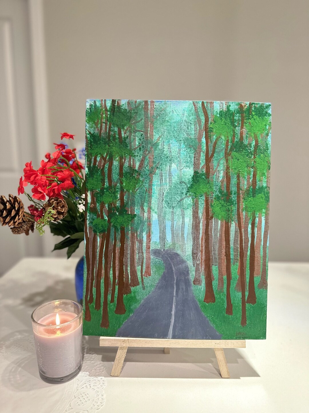 Original Acrylic Landscape Painting of Jungle, Road in the Forest Painting on Canvas Board